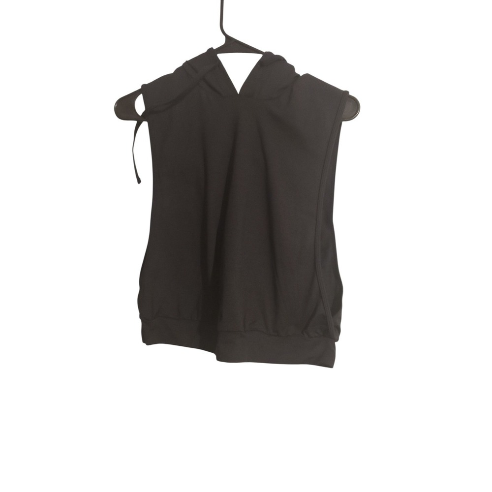 Halara Hooded Drawstring Sleeveless Cropped Running Tank Top Black Size Small - Picture 4 of 8